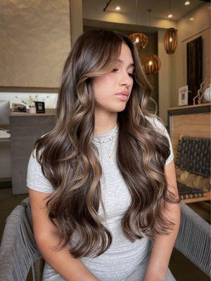 Brunette foilyage on long hair by Denice @dnchair