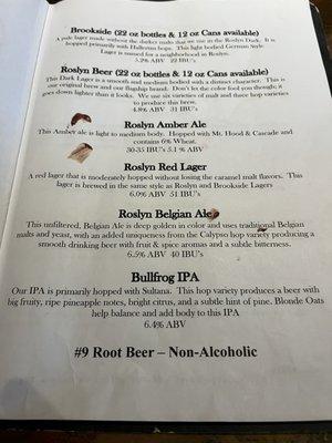 Beer menu