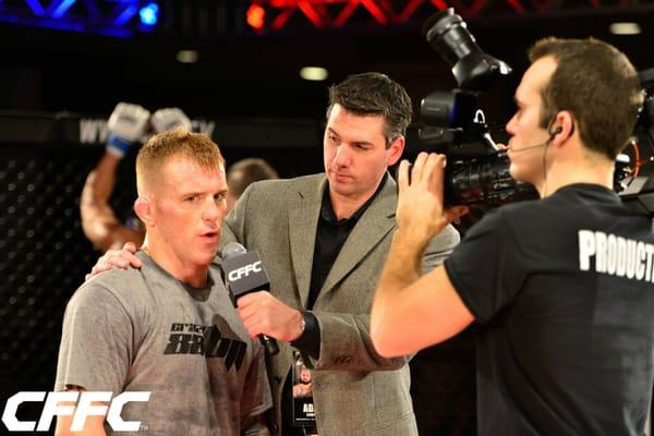 Coach Jon, Professional MMA fighter, being interviewed at Cage Fury Fighting Championship