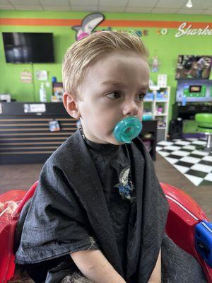 Looking dapper after his first cut