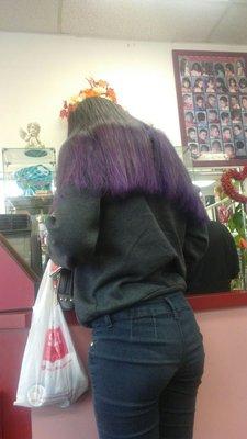 Girl got her hair dyed purple.