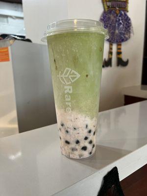 Matcha strawberry latte with boba