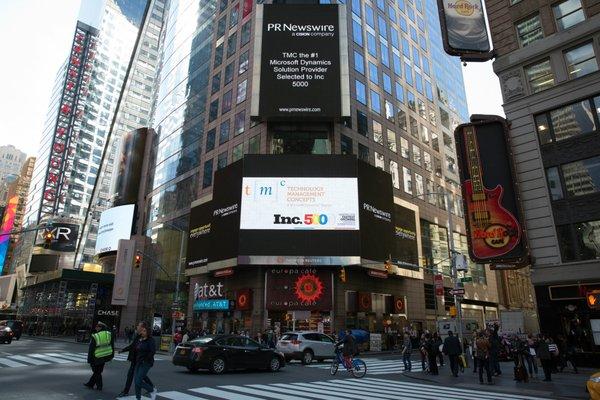 Inc 5000 Selection for 2016, TMC Ad on Time Square