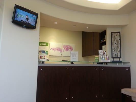 Inside the waiting room, view of front desk