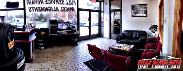 Waiting Area at Silas Deane Auto is very clean with nice features while you wait.