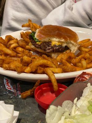 Mini cheeseburger with big flavor. Fries on point