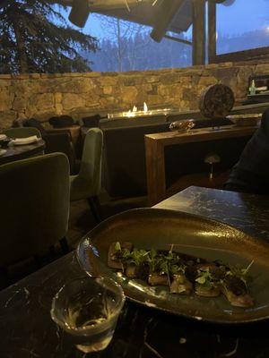 Special - yellowtail truffle sashimi dish - outdoor seating with ample heaters & a stunning view