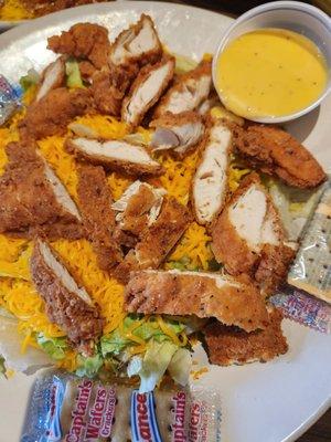 crispy chicken salad, minus veggies with honey mustard dressing