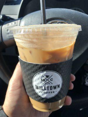 Iced pumpkin spice latte made with oat milk! Almost $7  but support small businesses!