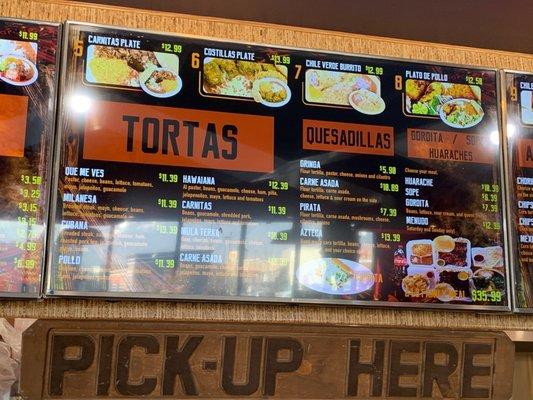 Tortas, and Quesadillas Menu