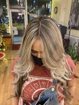 Icy blonde Balayage with baby lights