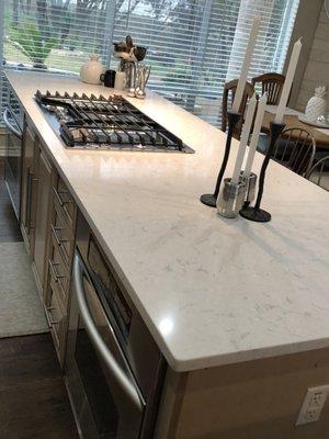 Stunning quartz countertops installation in Killeen.  White quartz is so on trend today and was a great update to this kitchen!