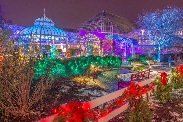 Thousands of LED lights bring Phipps' Winter Light Garden to vibrant life each holiday season. Photo © Paul g. Wiegman