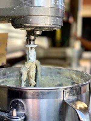 Fresh batter ready for the deep fryer.