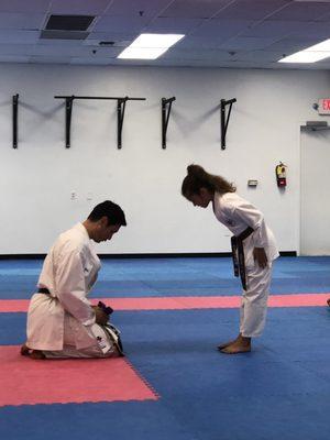 Older daughter, started training with Sensei at 5 yrs old, she will turn 10 yrs old soon. The dojo's been great for her