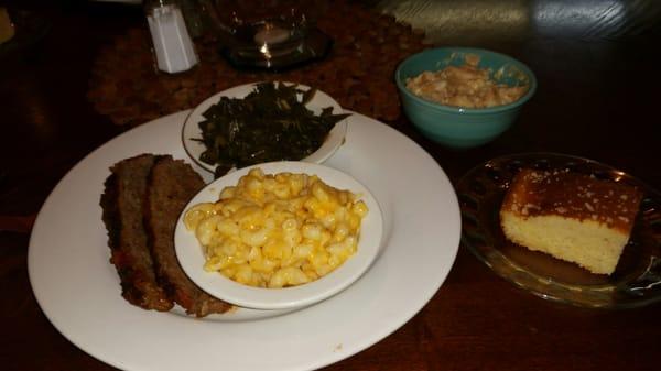 Meatloaf, Mac & Cheese plus Collards!  Great food!