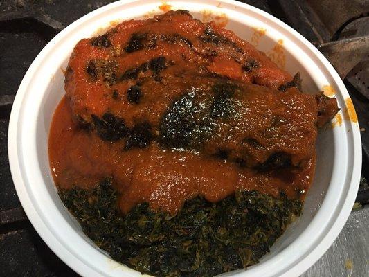 Dry jumbo authentic African fish mixed with spinach and cooked in a well seasoned sauce...