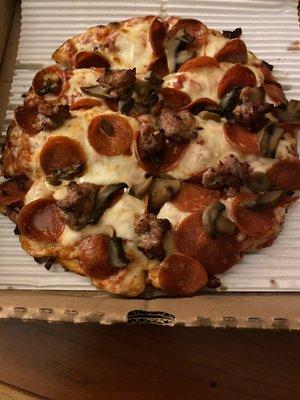 8" pepperoni, sausage and mushroom