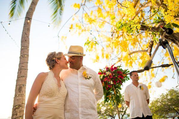 Bride and Groom kissing during ceremony in Costa Rica.