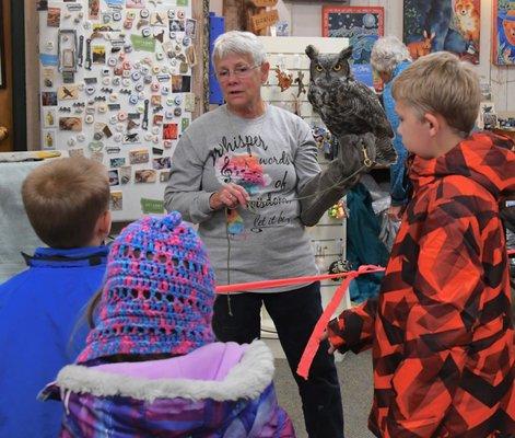 They host ambassador birds from the local wildlife rehabilitation center on first Friday's of each month.