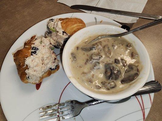 Cream of Mushroom Soup & Chicken Salad on mini croissants.