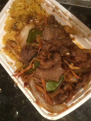 Szechuan beef combo plate with beef fried rice