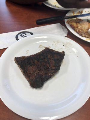 Sirloin "medium well". Was not cooked fresh. It was so dry I had to spit it out.