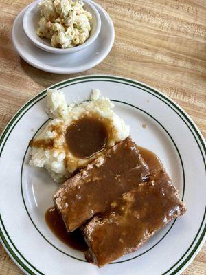 meatloaf special. mashed w gravy. mac salad.