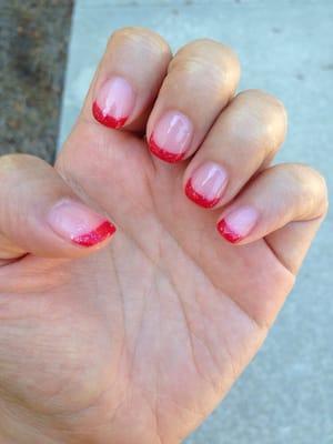 Red French tip gel manicure