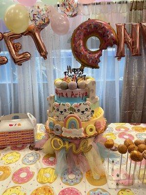 Three tier ice cream cake made here but cookie decorations are my own add on.