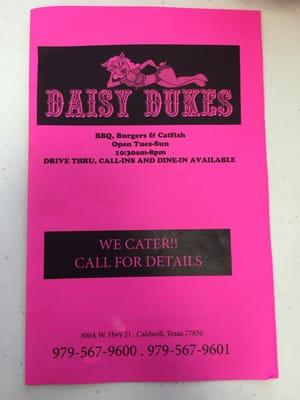 Daisy Dukes menu