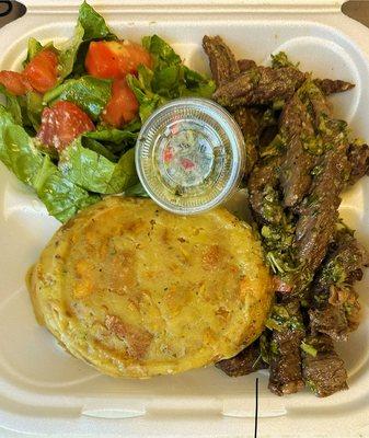 Skirt steak and mofongo (smash plantain)