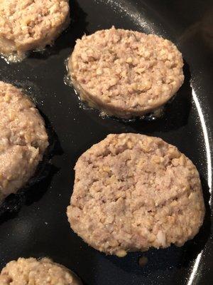 Goetta frying in skillet!