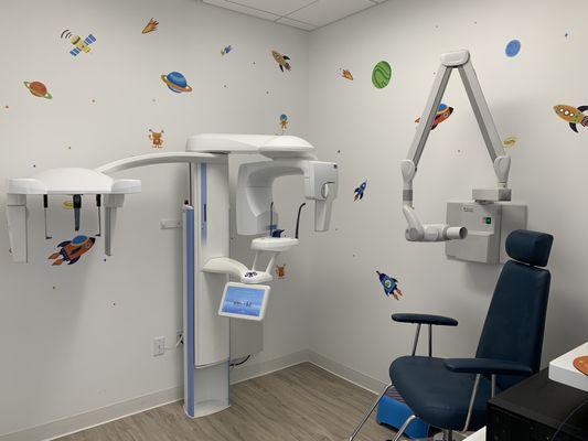 Xray room. Xray machine can take xrays without having putting sensors inside a child's mouth.