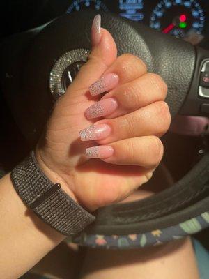 Glitter ombre with natural pink acrylic