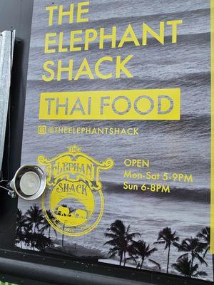 Hours of operation for The Elephant Shack