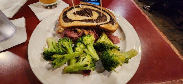 Rueben sandwich with broccoli