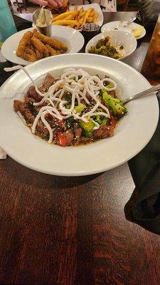 Mongolian beef. Not recommended. I do not believe its beef. Did not eat. Sent it back Did not taste like any beef I have consumed