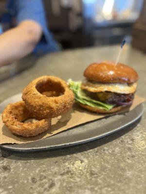 Dougie Burger with Onion Rings