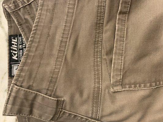 Look closely and you can see the repair of what WAS a gaping hole along the upper left corner of my back pocket.