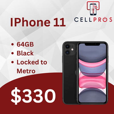 Model :- Iphone 11
Color :- Black
Storage :- 64GB
Locked to Metro 

Ready for Pick up At CellProsBarstow

#CellPros #CellProsBarstow