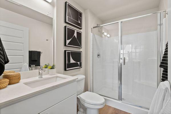 Modern bathroom with walk-in shower.