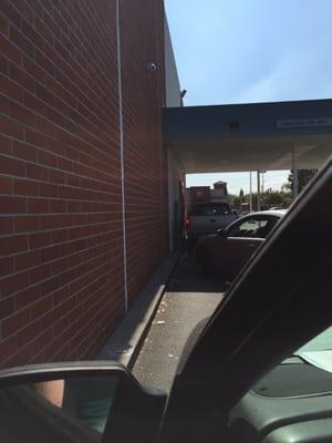 Drive thru ATM line :) beats getting out of the car!