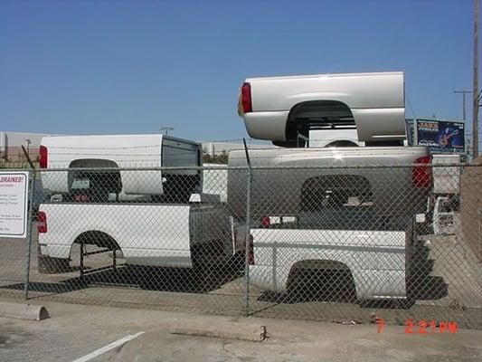 Large selection of take-off beds and tailgates.