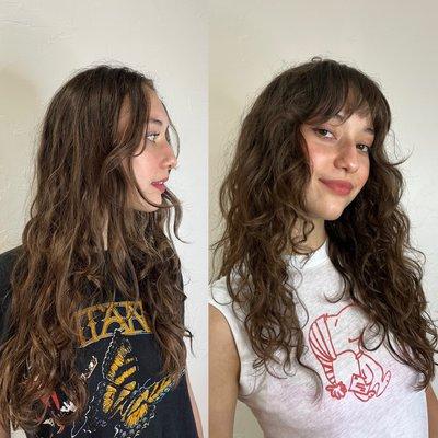 Curly shag to enhance her natural texture