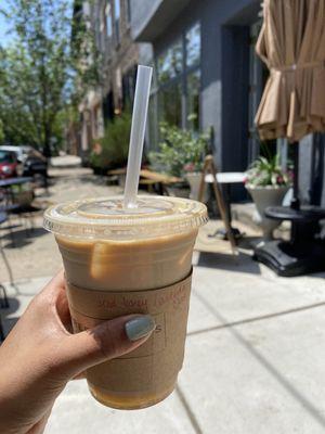 iced honey lavender latte with oat milk