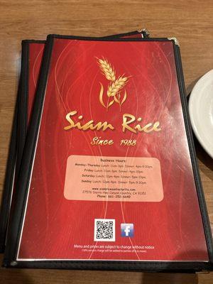 Front of the menu