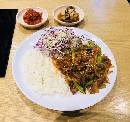 Spicy pork bulgogi - great flavor but meat pieces were mushy scrappy and small