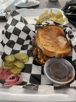 Grilled cheese brisket sandwich