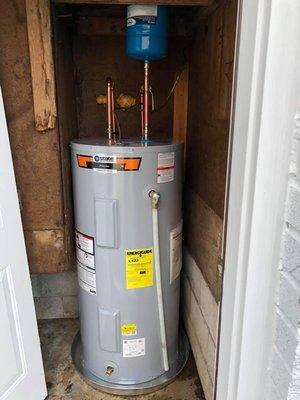 Electric water heater install with expansion tank.